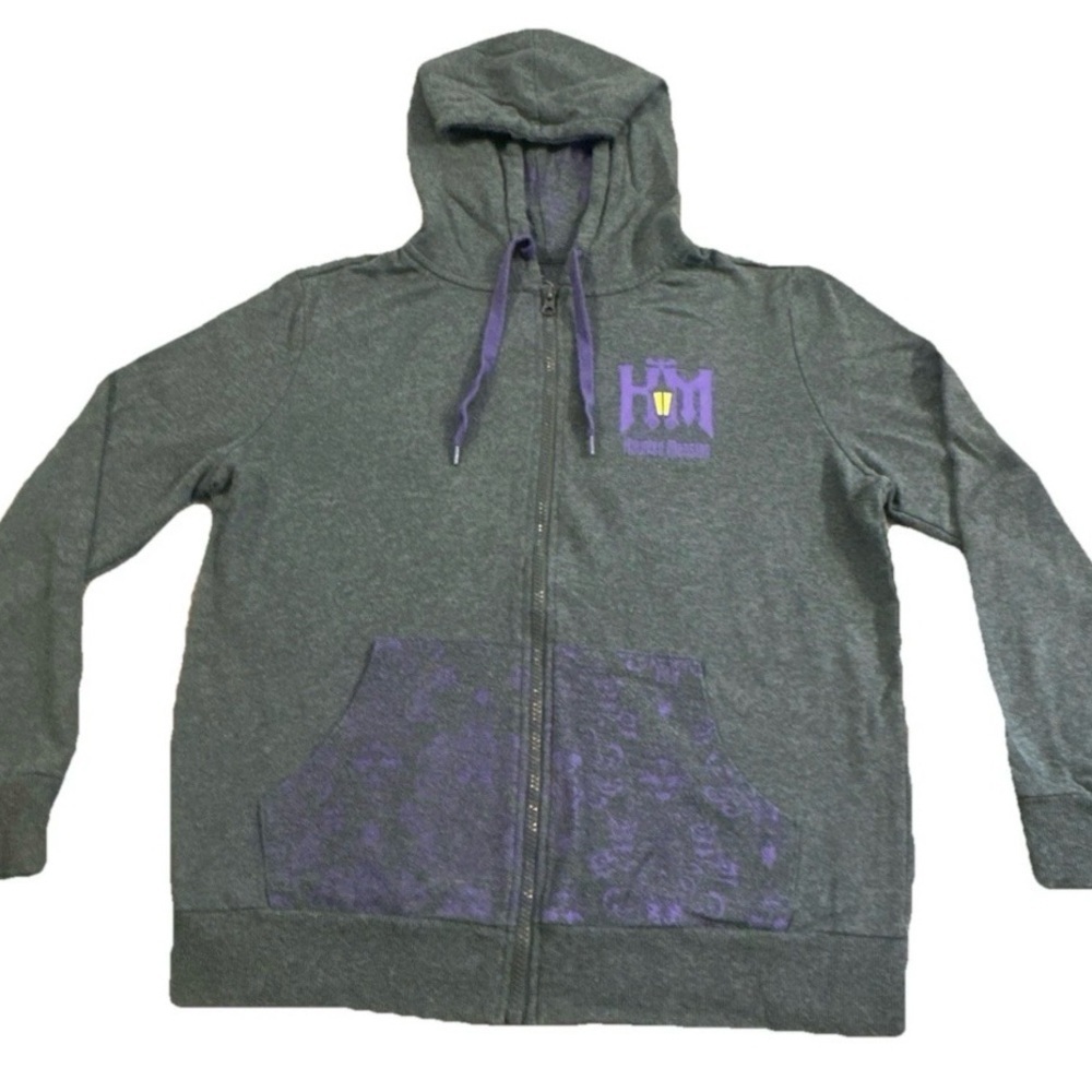 Disney Haunted Mansion Ride Womans Full Zip Hoodie Jacket Gray / Purple Large